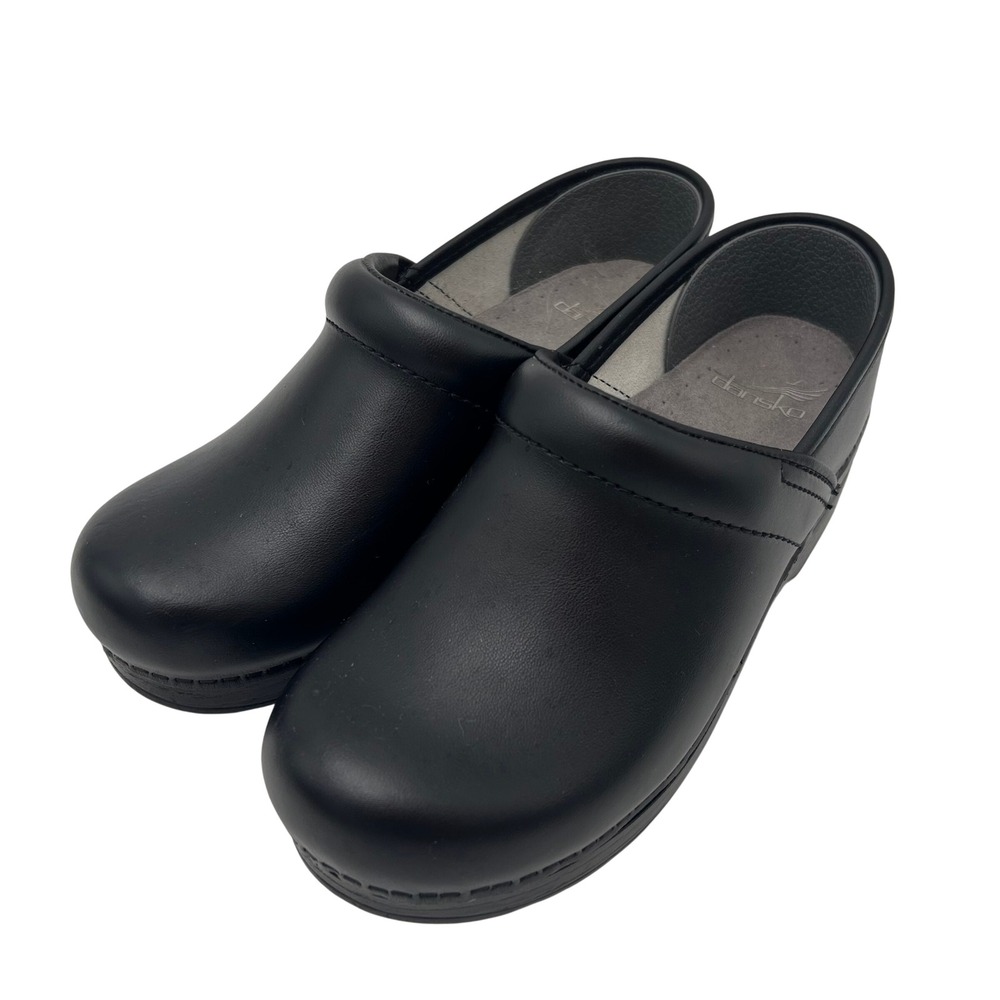 Dansko Professional Black Leather Clogs Women Comfort Nursing Shoe Size 7 EU 37)